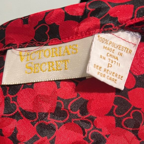 Vintage Y2K Victorias Secret Gold Label Red Black Drop Waist Heart Chemise Small - Picture 6 of 6
